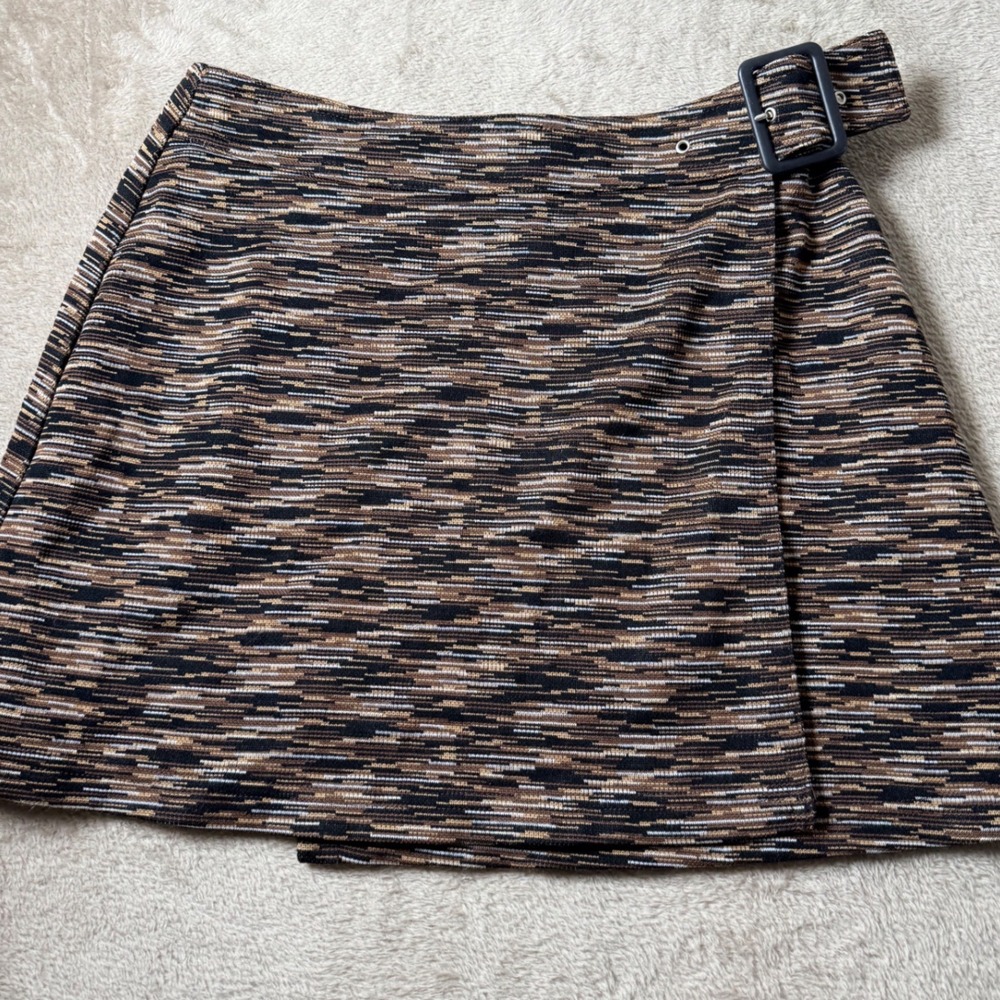 Vintage Express Tricot Brown Space Dye Wrap Mini Skirt Size 7/8 y2K Tuscan Mom